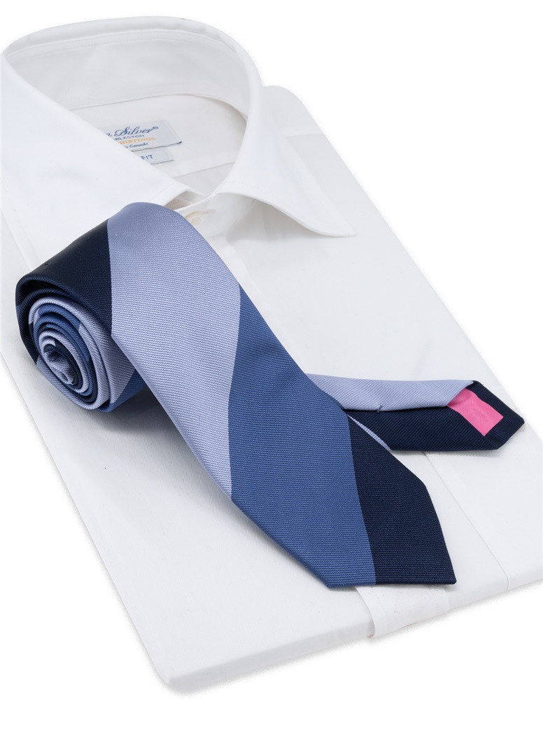 Silk Block Striped Tie in Sky
