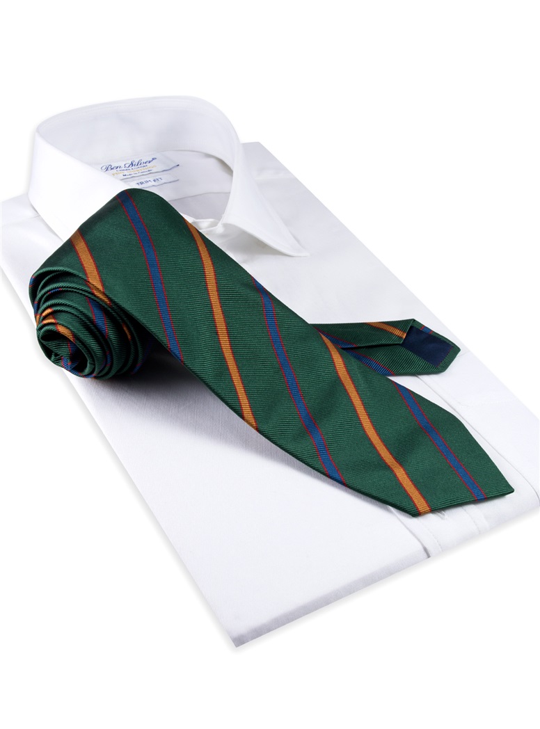 Silk Multi-Color Bar Stripe Tie in Forest