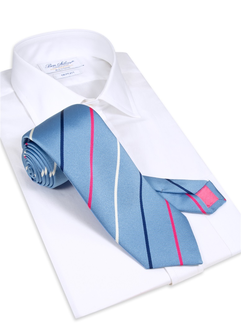 Silk Triple Stripe Tie in Sky