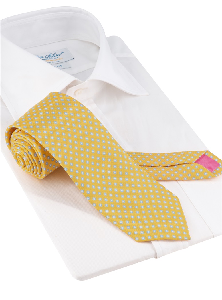 Printed Silk Tie in Yellow