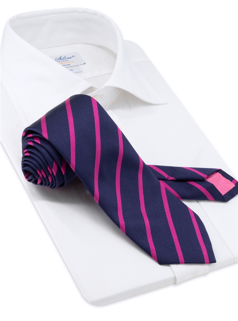 Silk Bar Striped Tie in Deep Pink