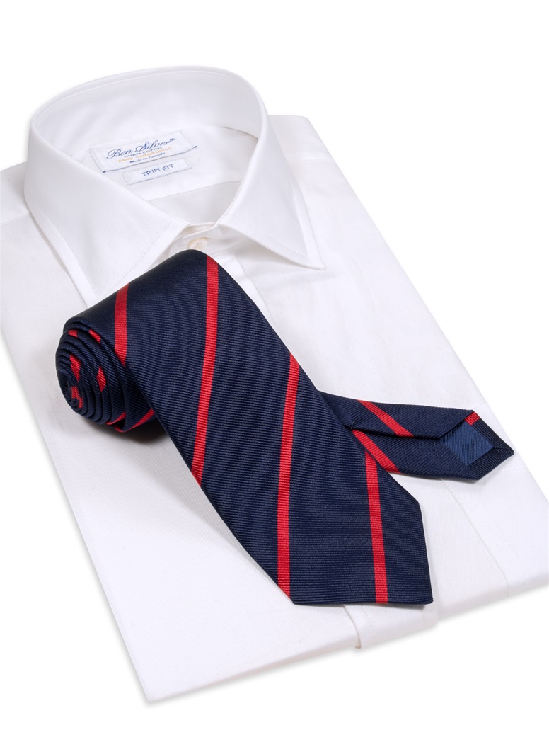 Silk Bar Striped Tie in Navy with Red - The Ben Silver Collection