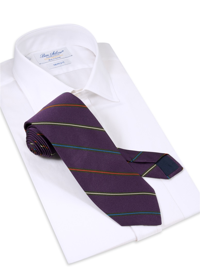 Silk Woven Multi-Stripe Tie in Plum
