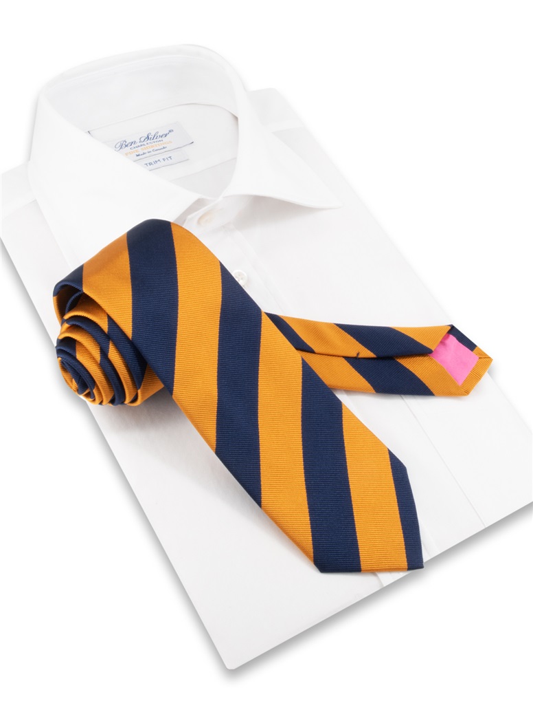 Silk Block Striped Tie in Gold and Navy