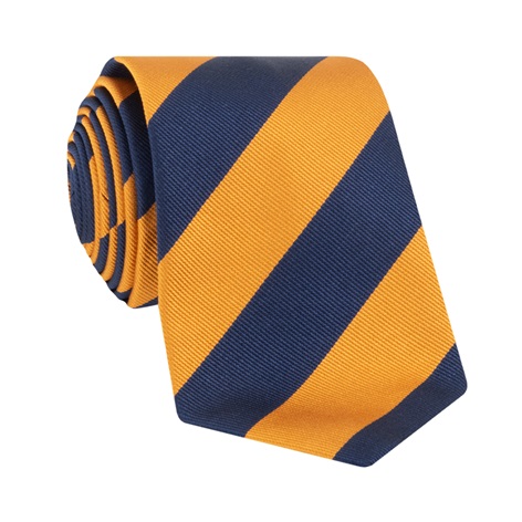 Silk Block Striped Tie in Gold and Navy