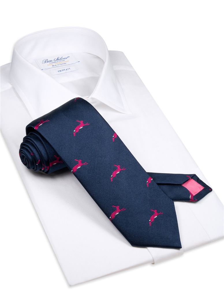 Silk Woven Hare Tie in Navy