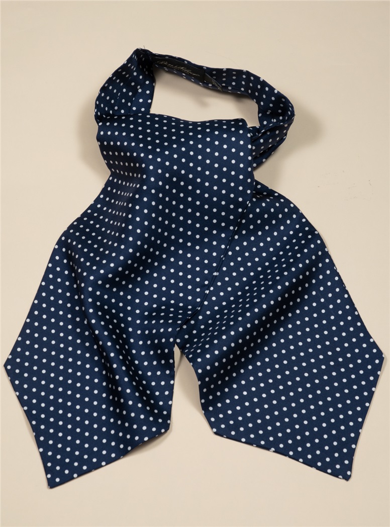 Silk Printed Dots Ascot in Navy & White