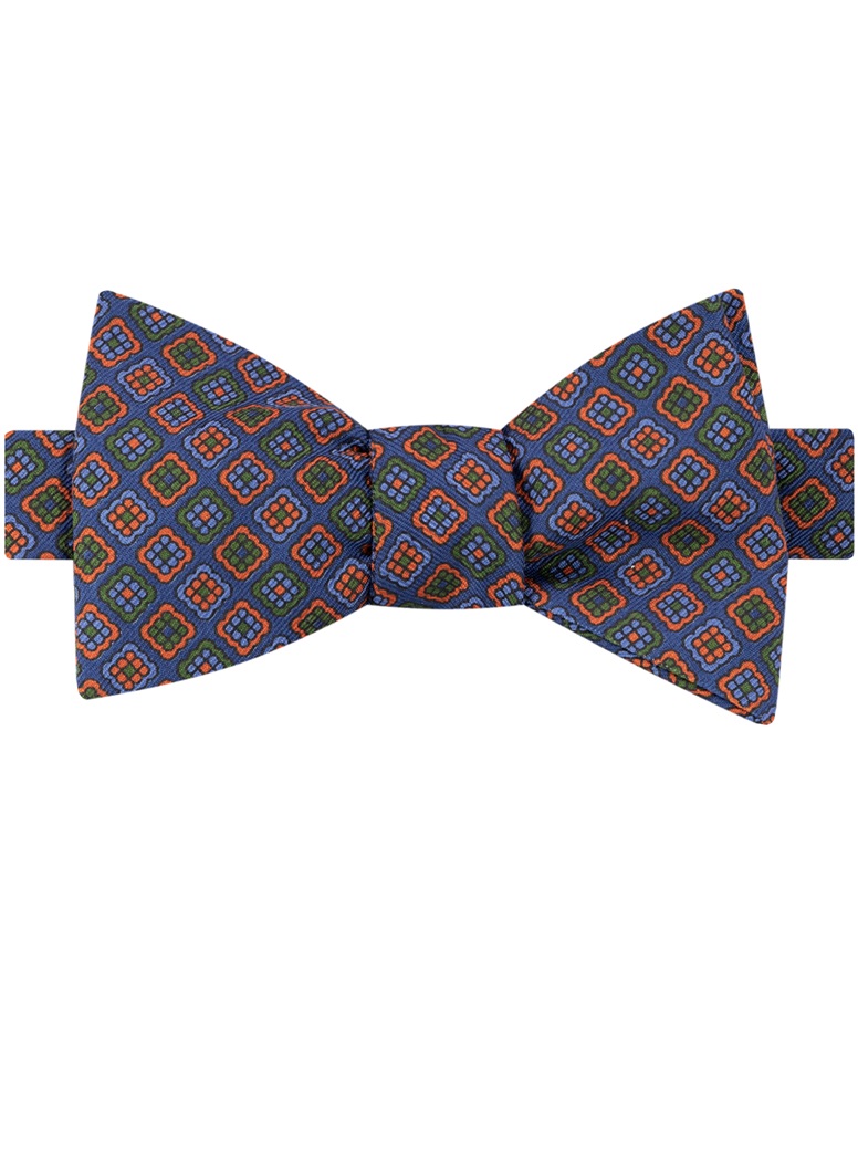 Silk Tile Print Bow Tie in Blue