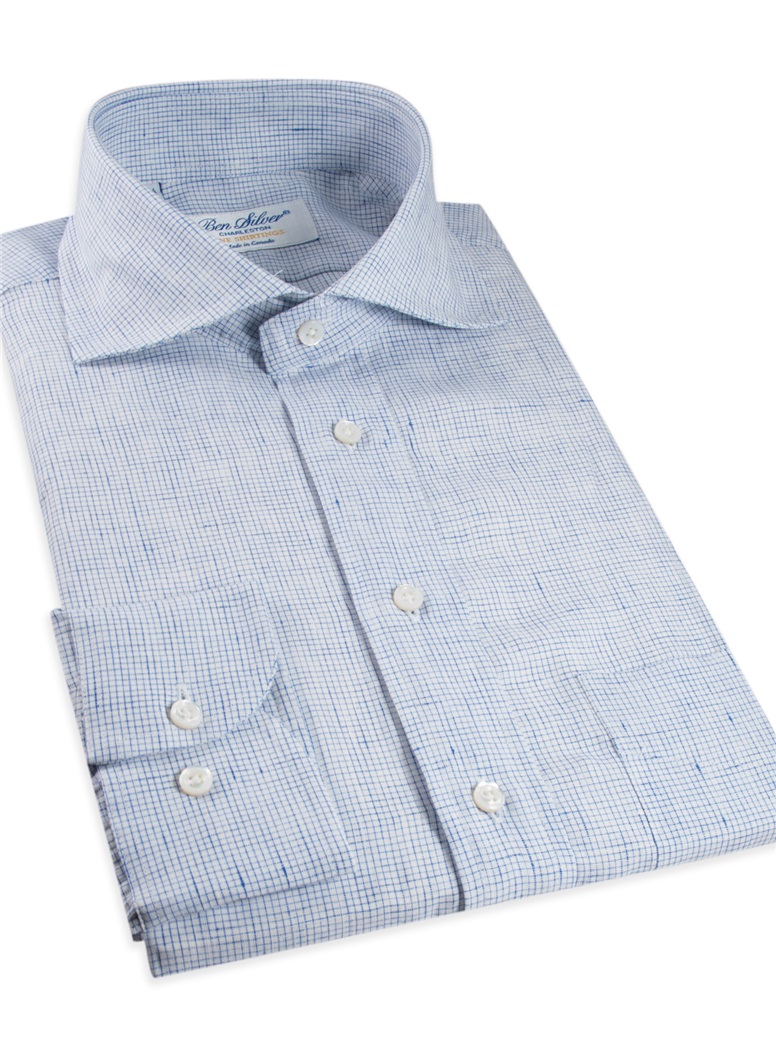 Broken Blue Grid on White Cutaway in Linen