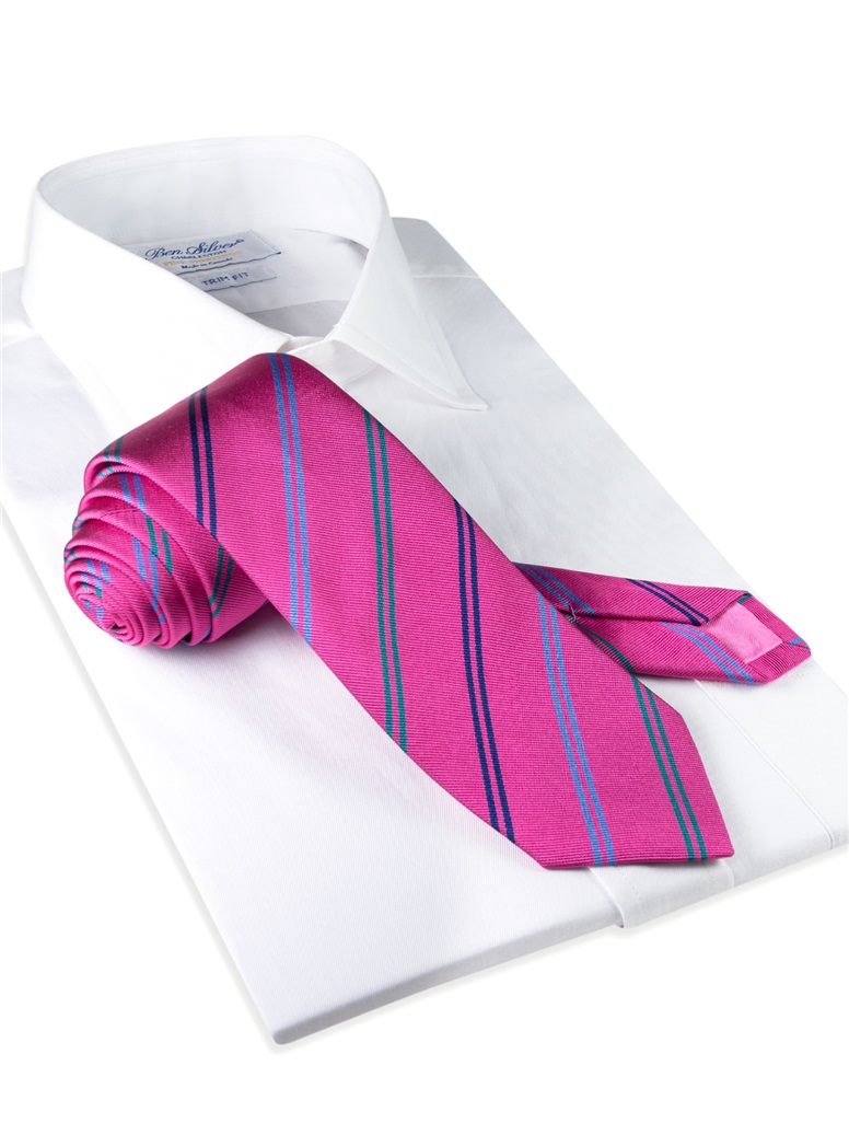 Silk Double Stripe Tie in Azalea