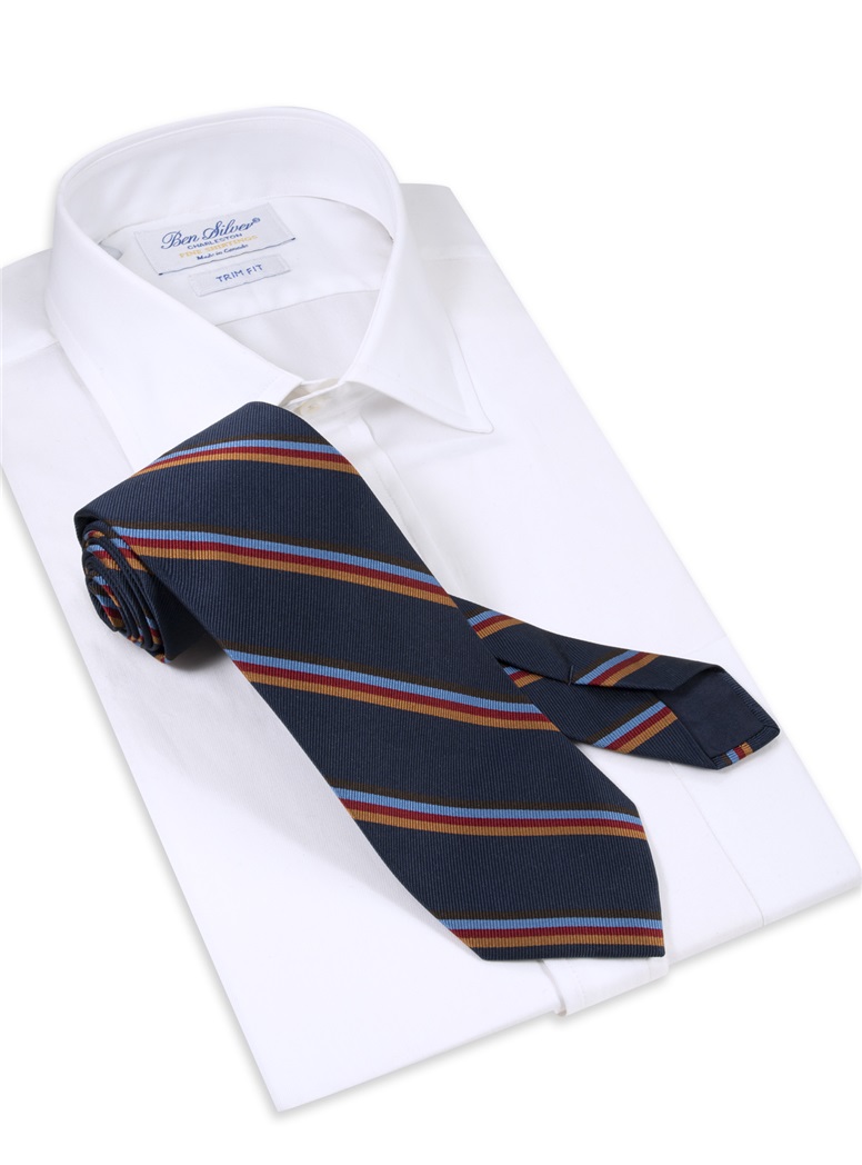 Silk Multi-Stripe Tie in Navy