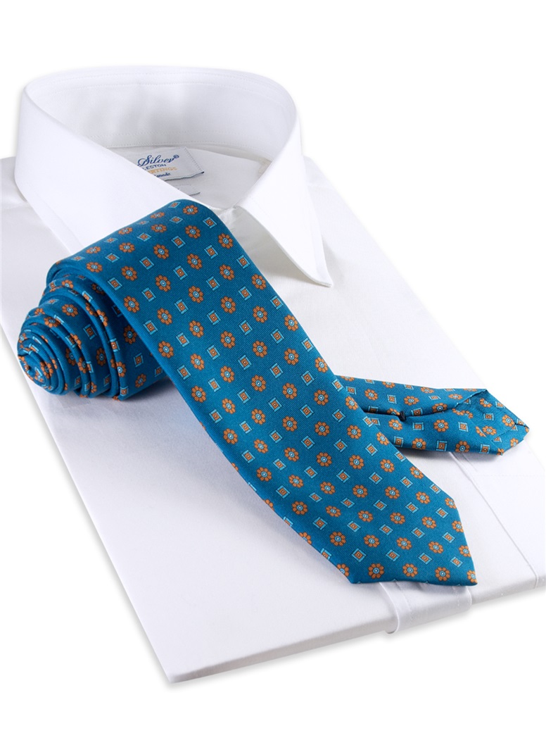 Silk Neat Motif Tie in Atlantic