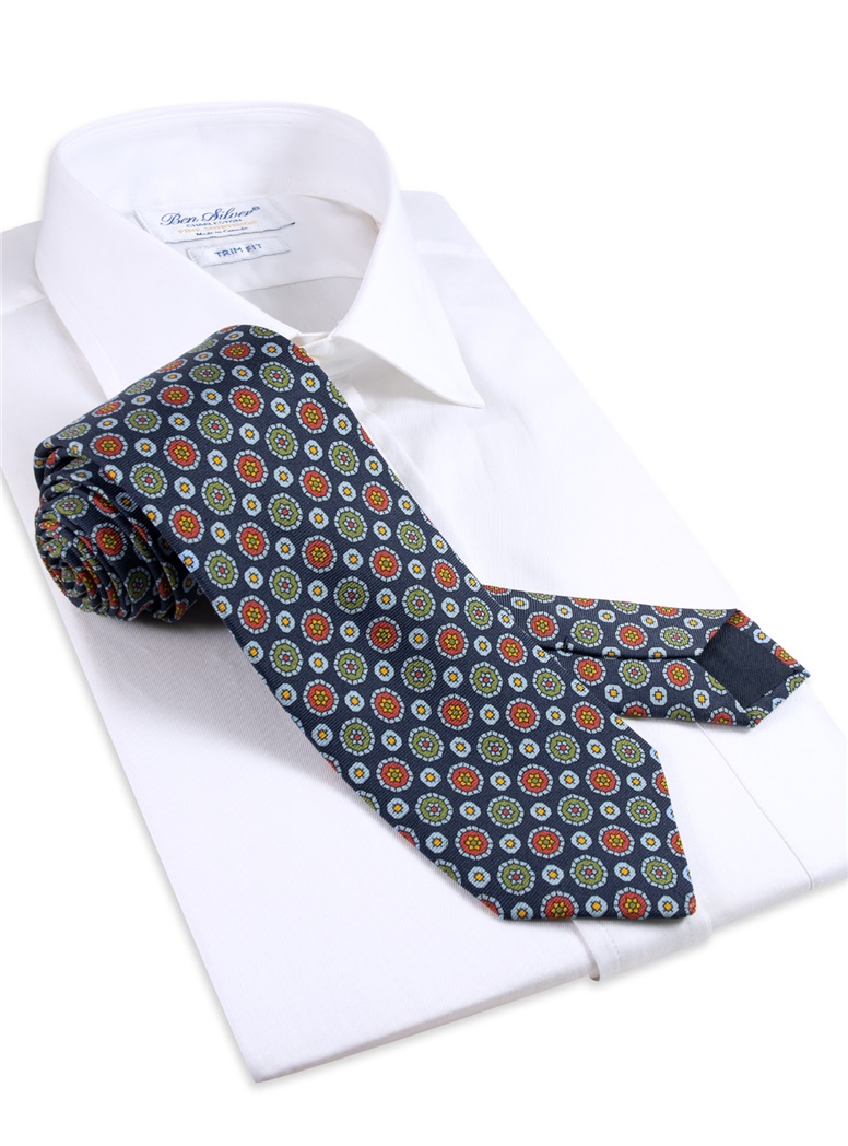 Silk Neat Printed Tie in Navy