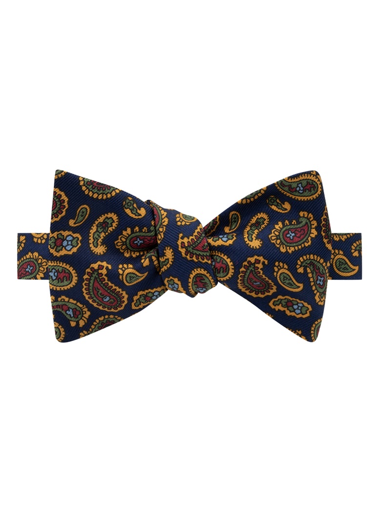 Silk Paisley Printed Bow Tie in Navy