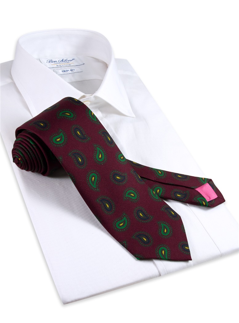 Silk Paisley Printed Tie in Wine