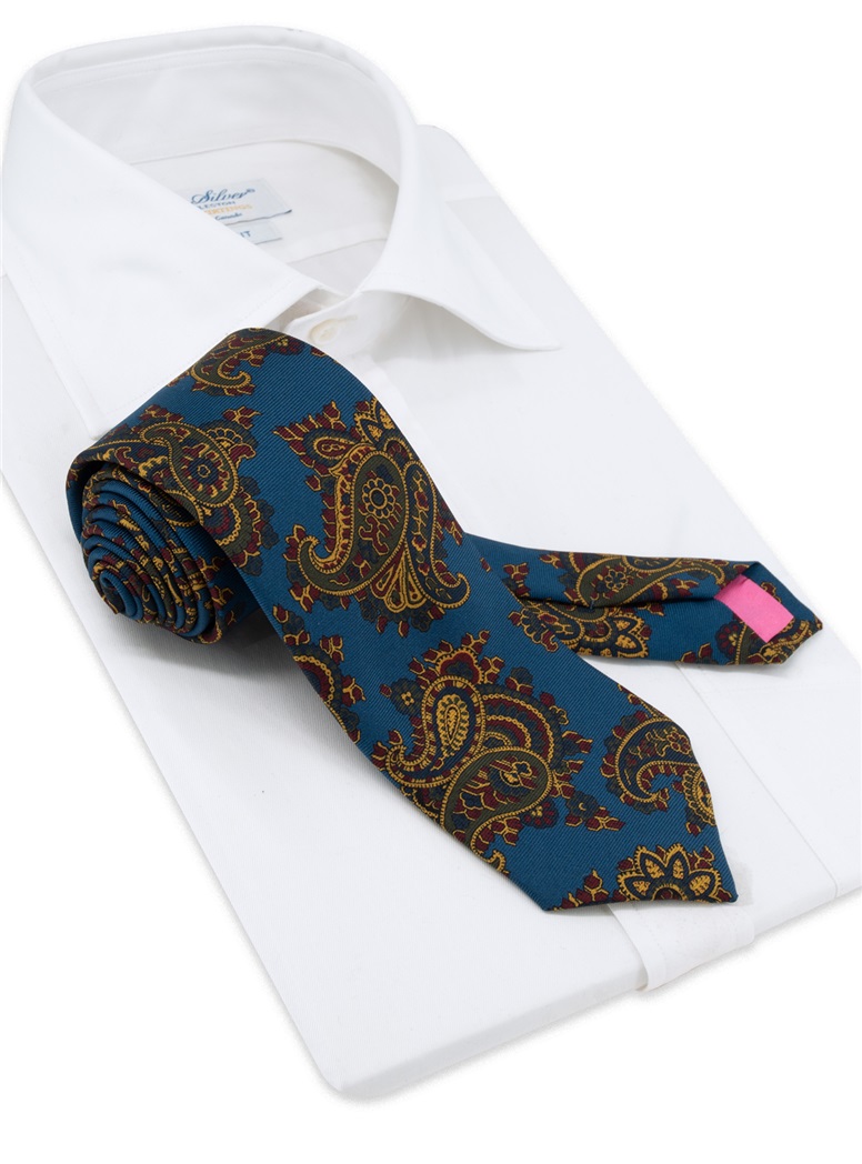 Silk Paisley Tie in Denim