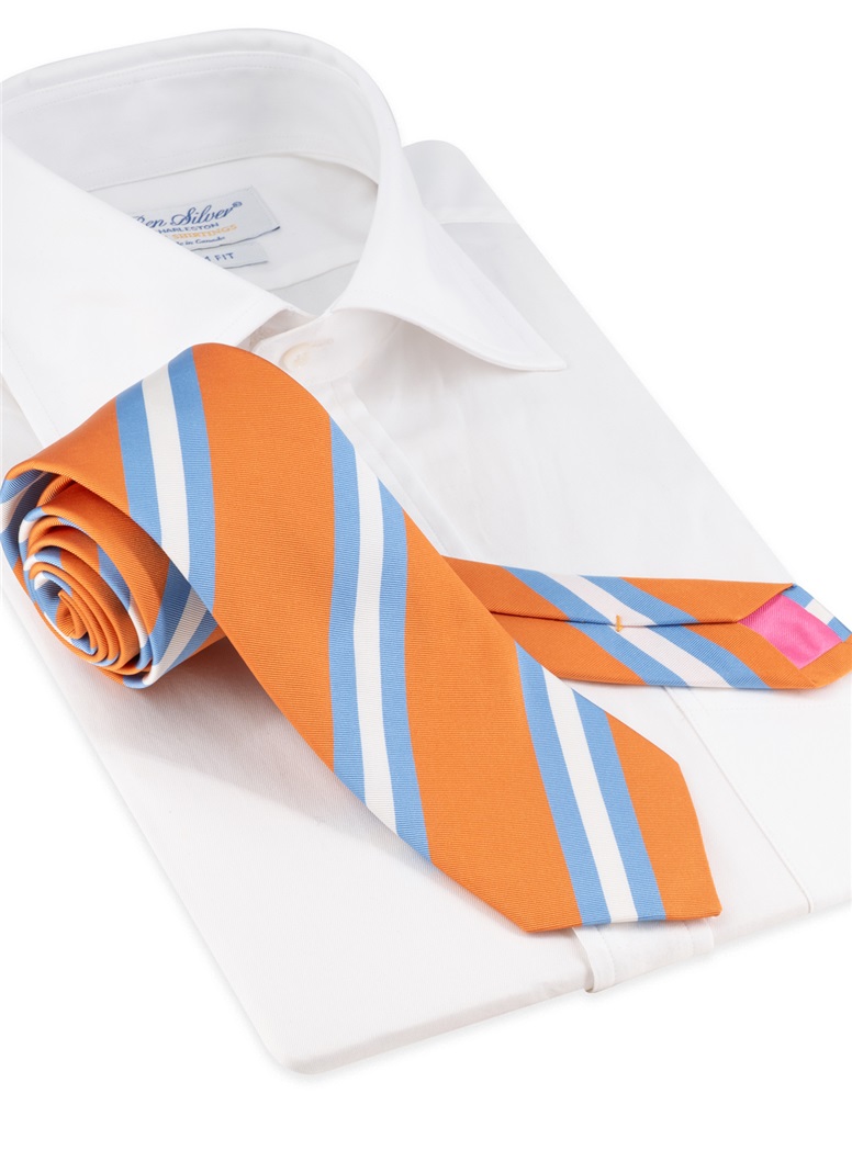 Silk Striped Tie in Tangerine
