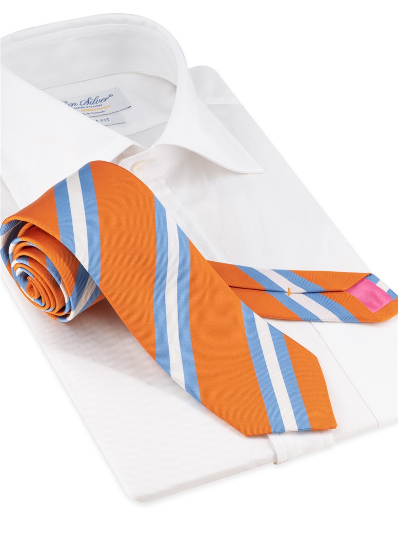Silk Striped Tie in Tangerine