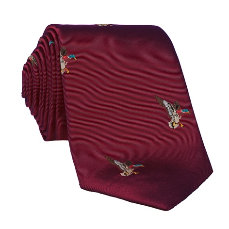 Silk Woven Duck Motif Tie in Maroon