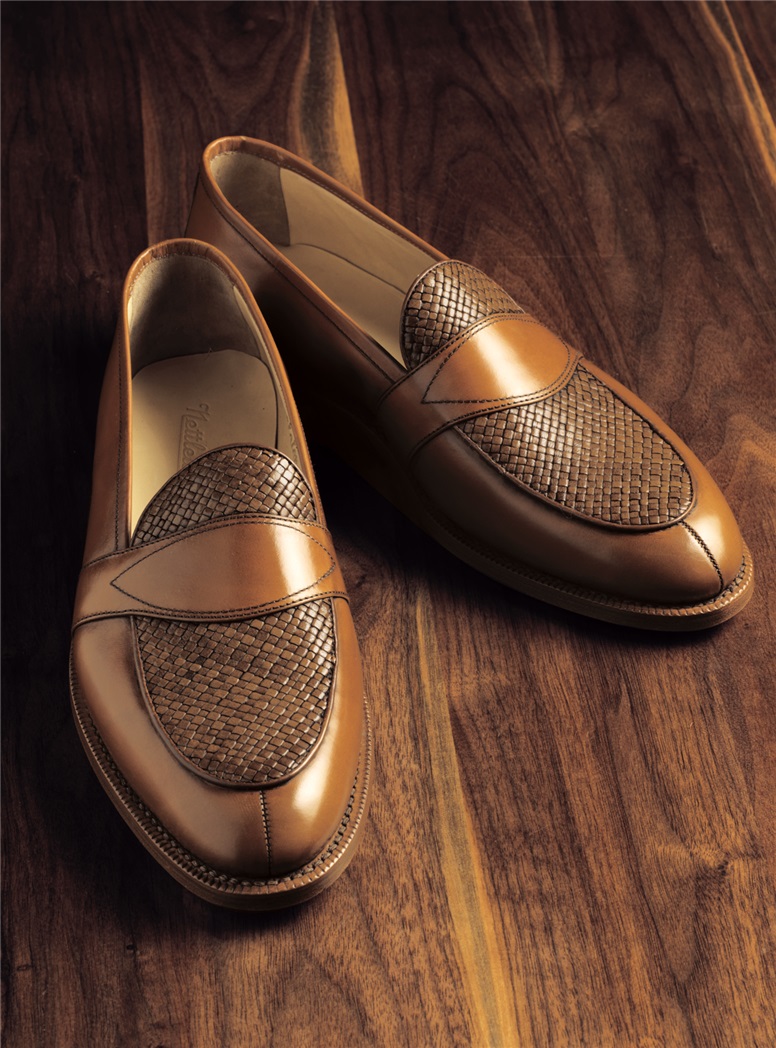 The Savannah Loafer in Whiskey Leather with Woven Upper