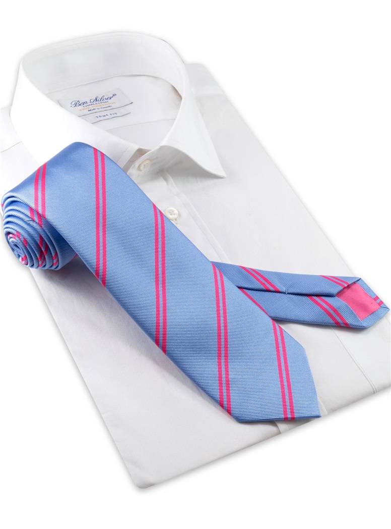 Silk Double Striped Tie in Sky