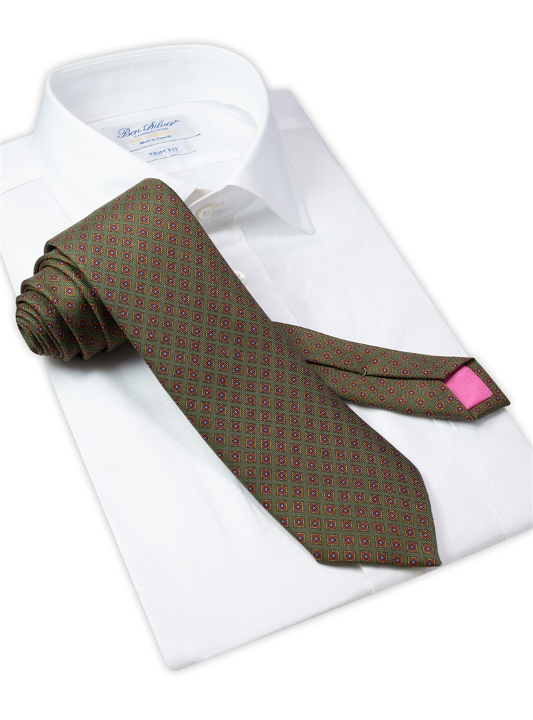 Silk Neat Print Tie in Fern