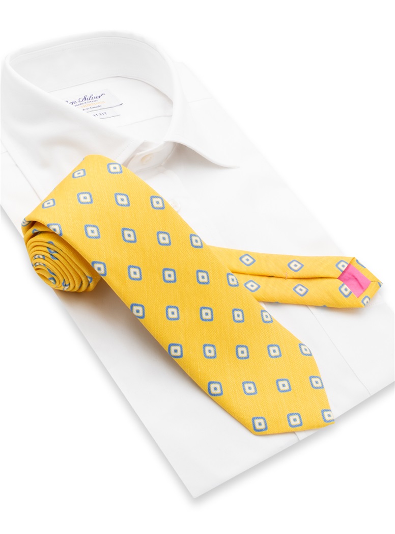 Silk and Linen Diamond Printed Tie in Sun