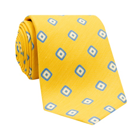 Silk and Linen Diamond Printed Tie in Sun