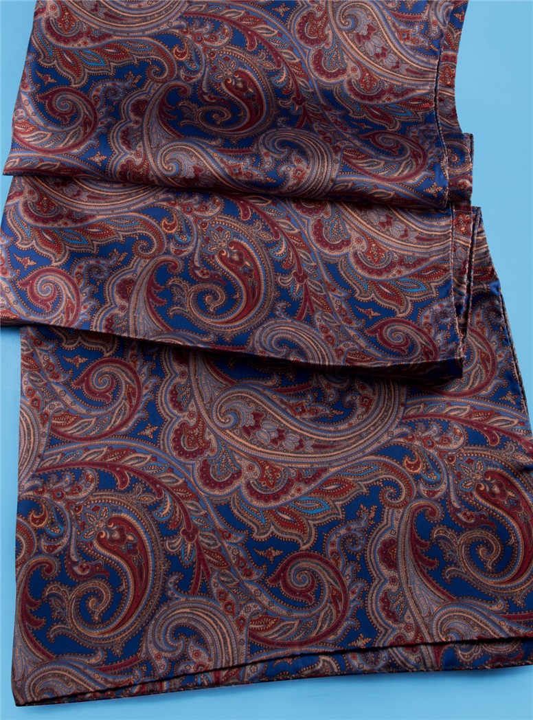 Ladies Silk Paisley Scarf in Marine