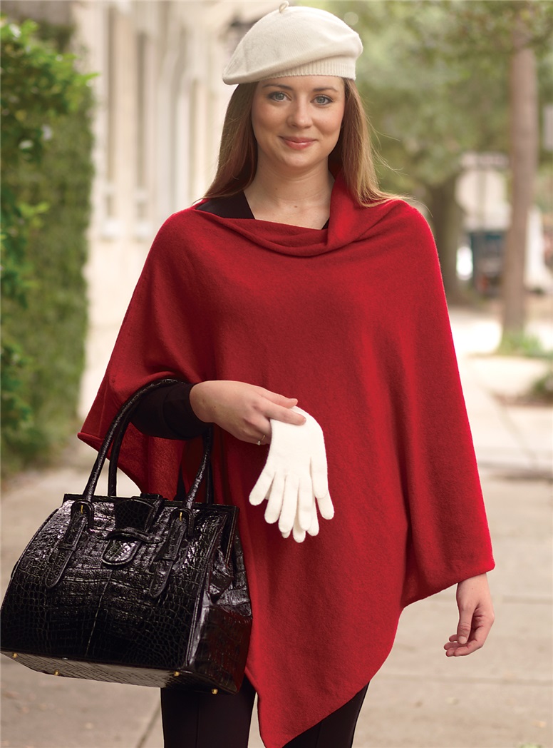 Ladies Cashmere Poncho in Crimson Red