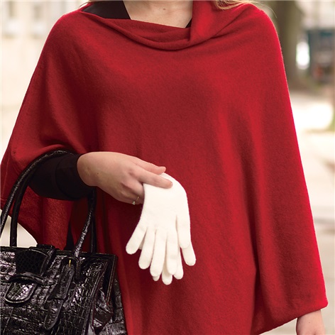 Ladies Cashmere Poncho in Crimson Red