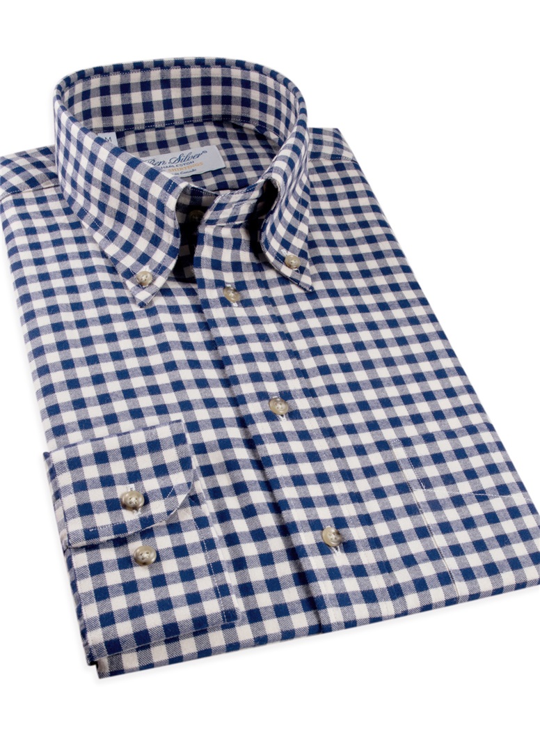 Navy Gingham Brushed Cotton Button Down