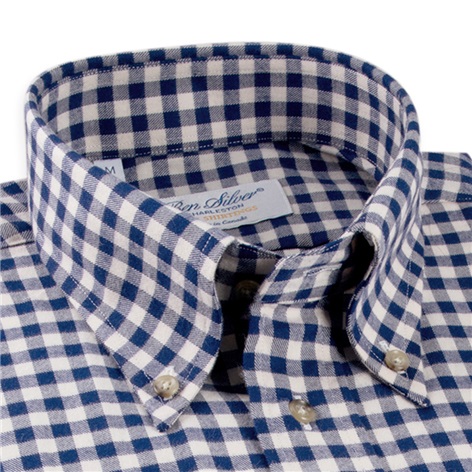 Navy Gingham Brushed Cotton Button Down