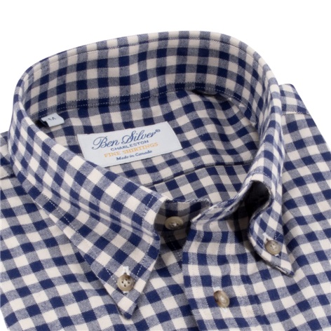 Navy Gingham Brushed Cotton Button Down