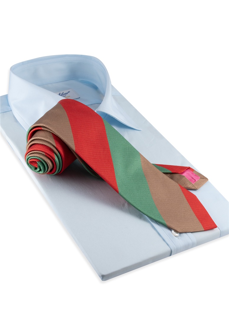 Mogador Woven Multi Stripe Tie in Chilli, Mint and Mocha