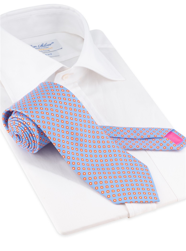 Printed Silk Tie in Powder Blue