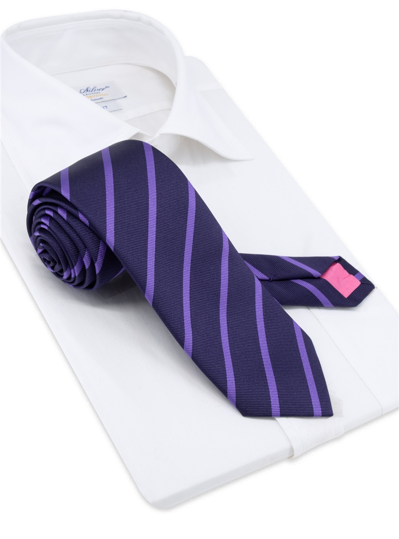 Silk Bar Striped Tie in Lilac