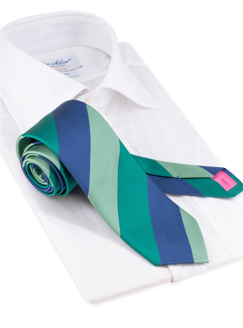 Silk Block Striped Tie in Teal, Aqua, & Navy