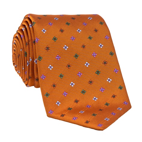 Silk Neat Print Woven Tie in Tangerine