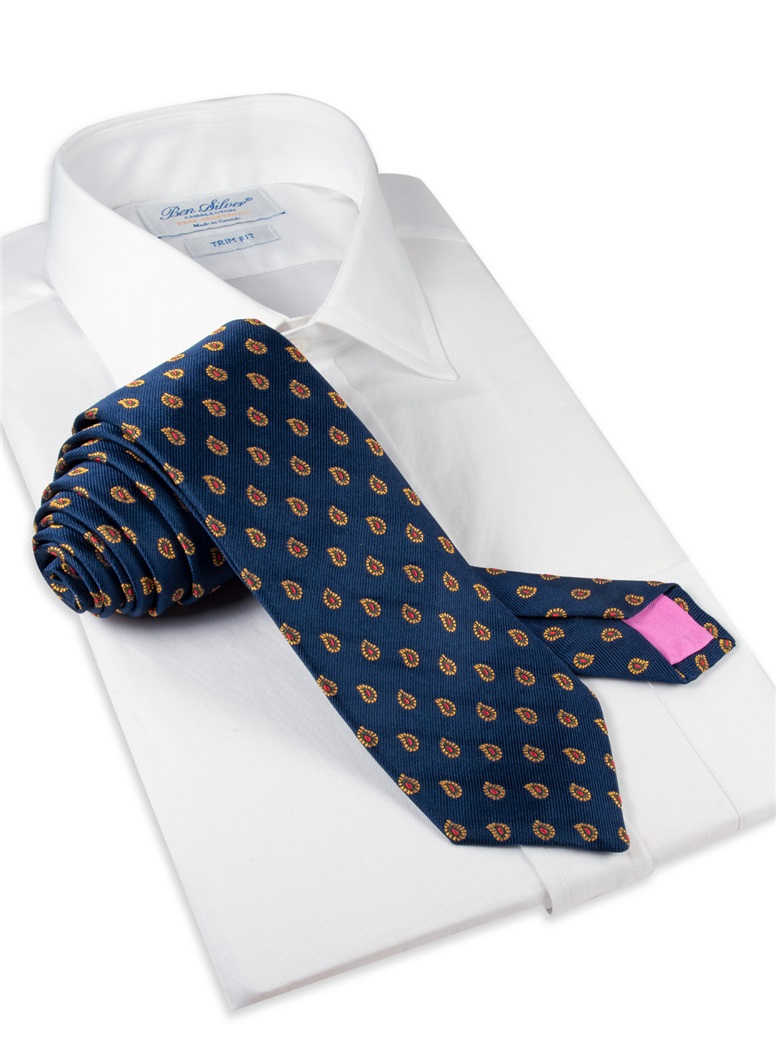 Silk Woven Paisley Tie in Navy