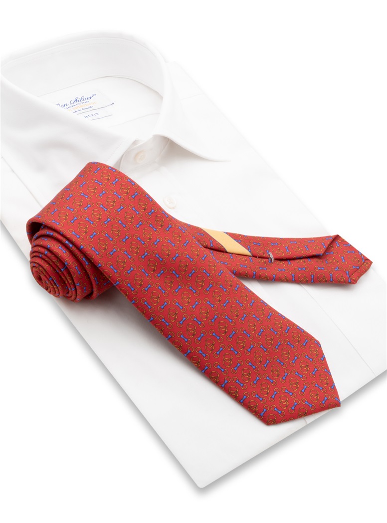 Silk Printed Bit Motif Tie in Ruby