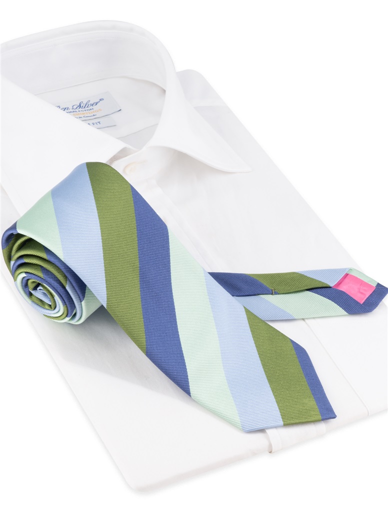 Silk Block Striped Tie in Mint