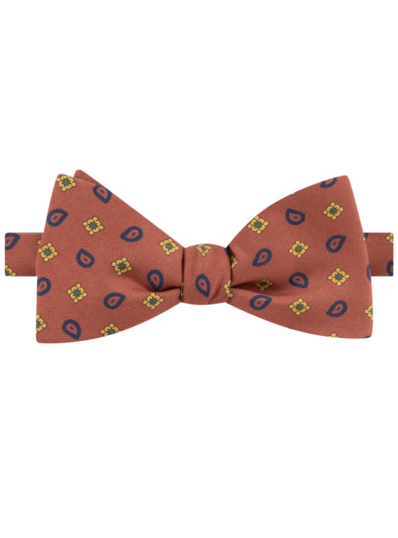 Silk Paisley Neat Printed Bow Tie in Rust