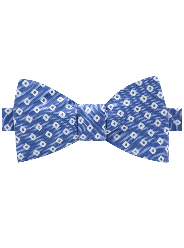 Silk and Linen Diamond Printed Bow Tie in Denim