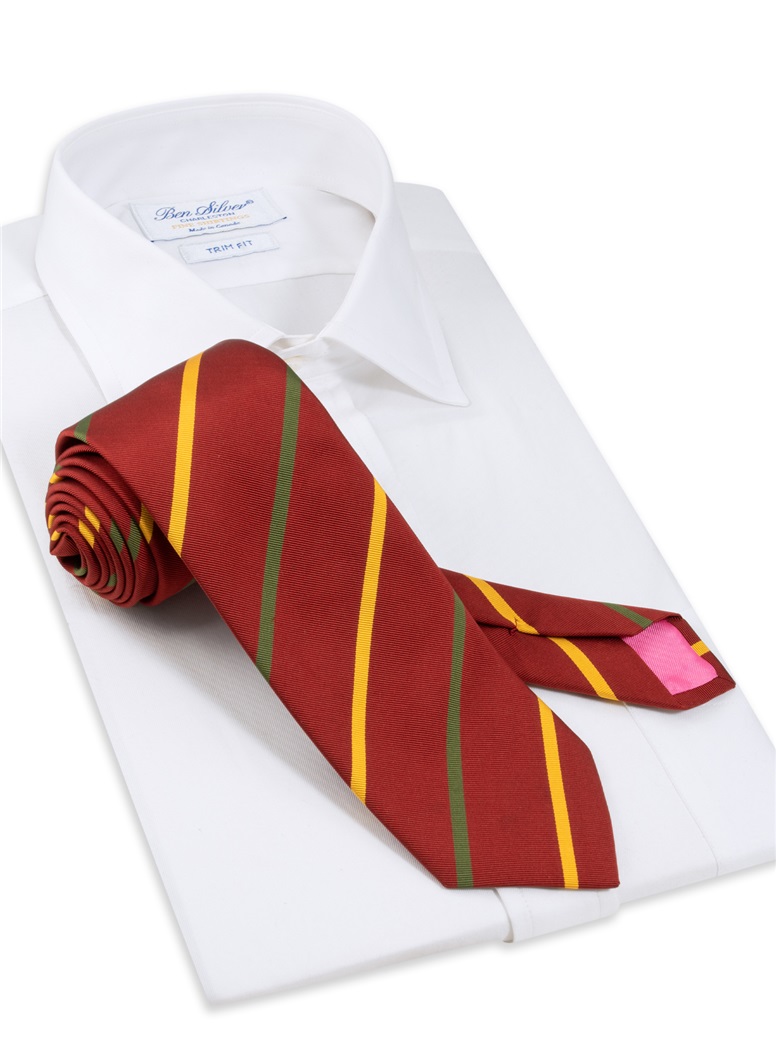 Mogador Double Bar Striped Tie in Ruby