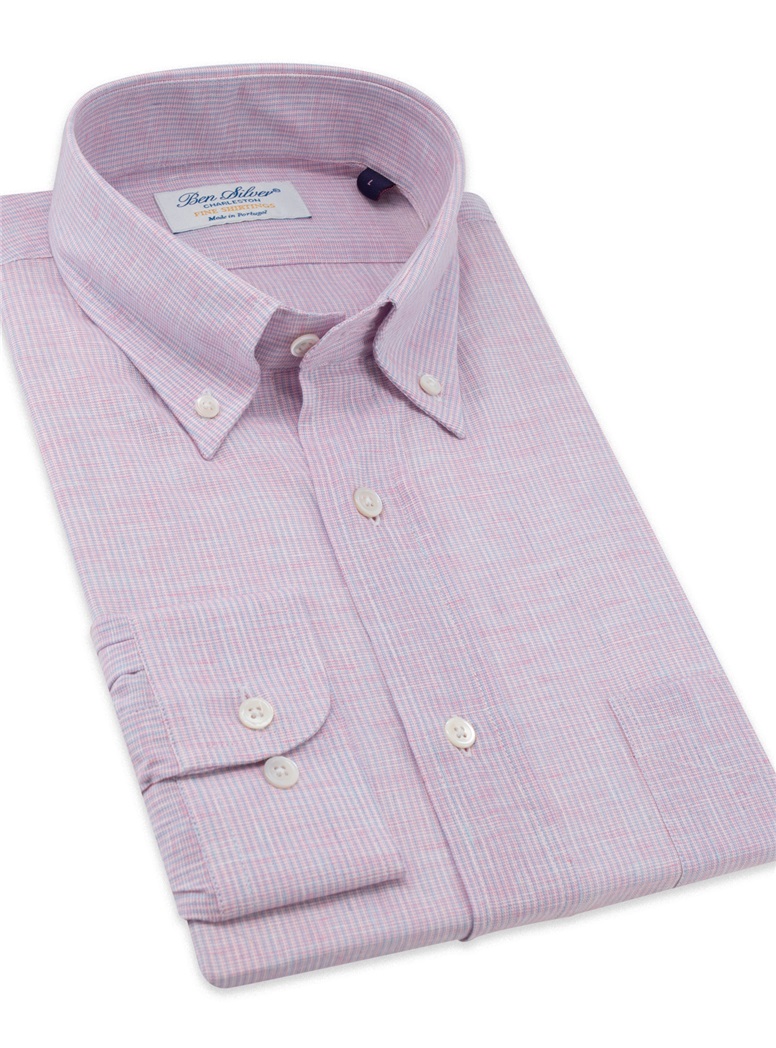 Rose and Sky Stripe Linen Button Down