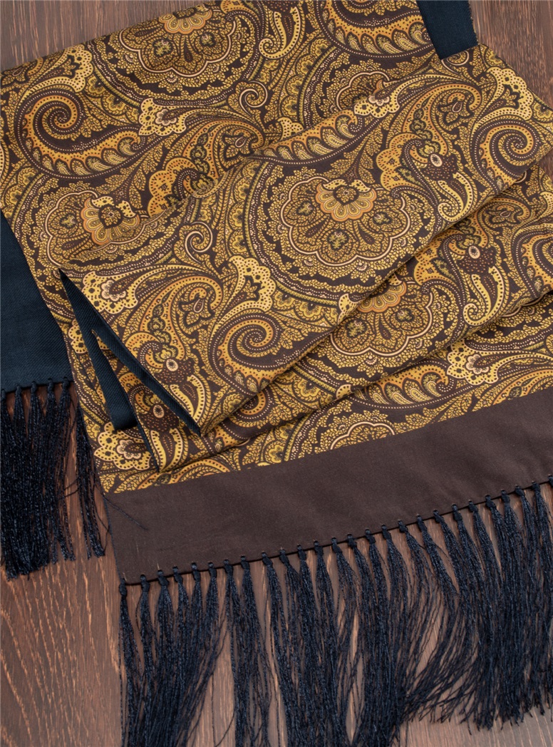 Silk Printed Paisley Scarf in Chocolate