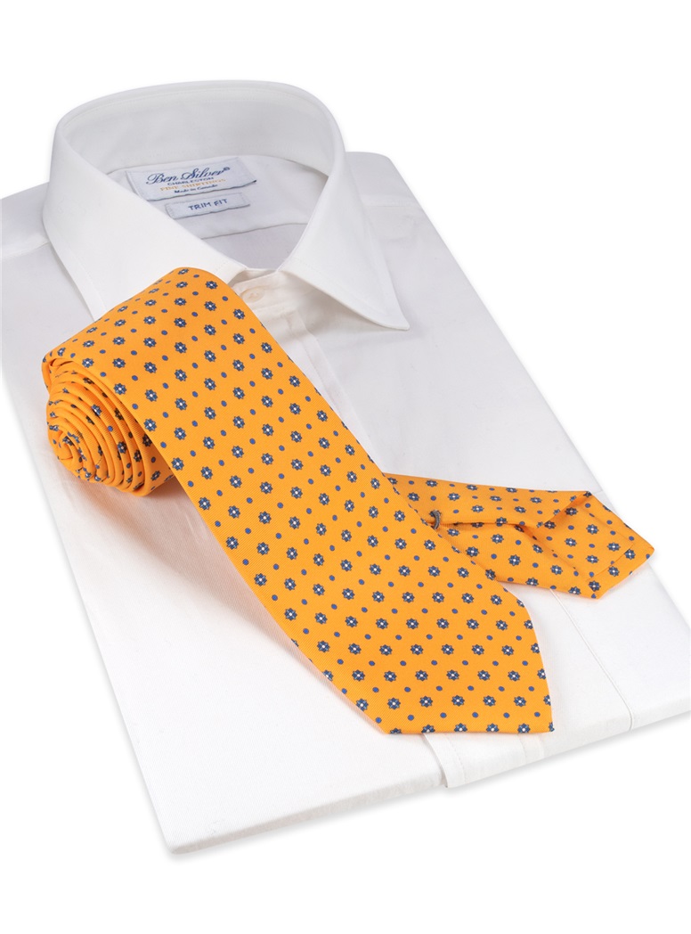 Silk Neat Print Tie in Sun