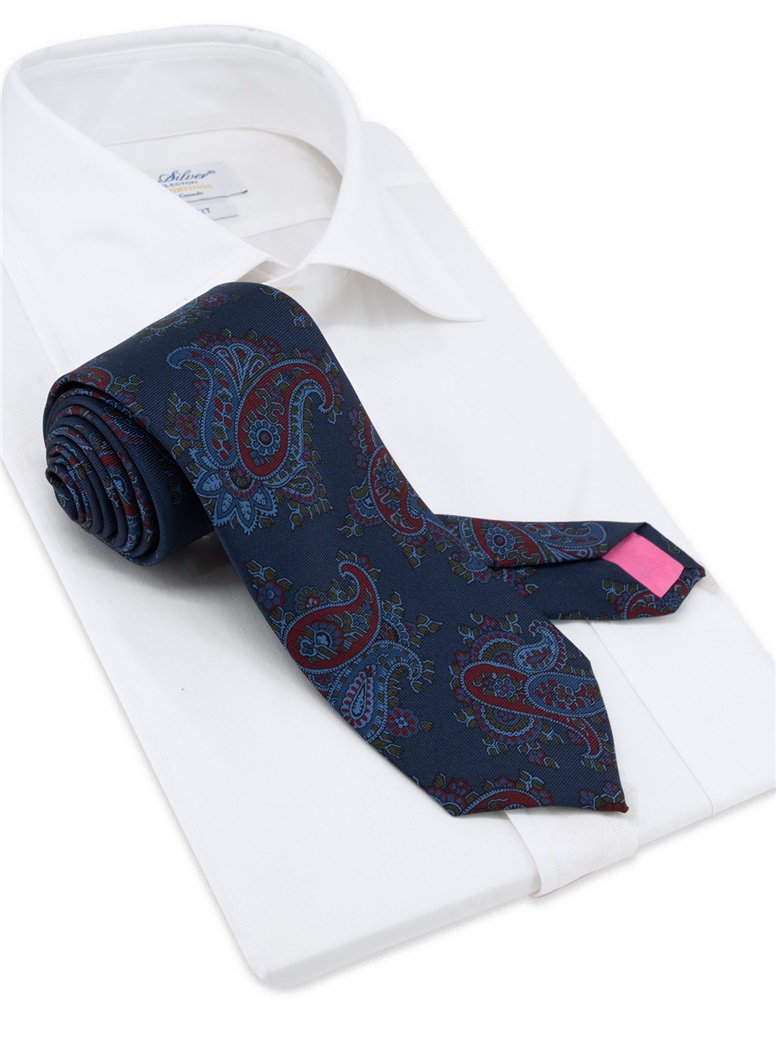 Silk Paisley Tie in Navy