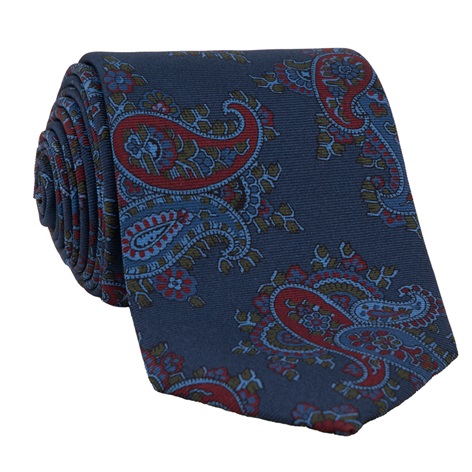 Silk Paisley Tie in Navy
